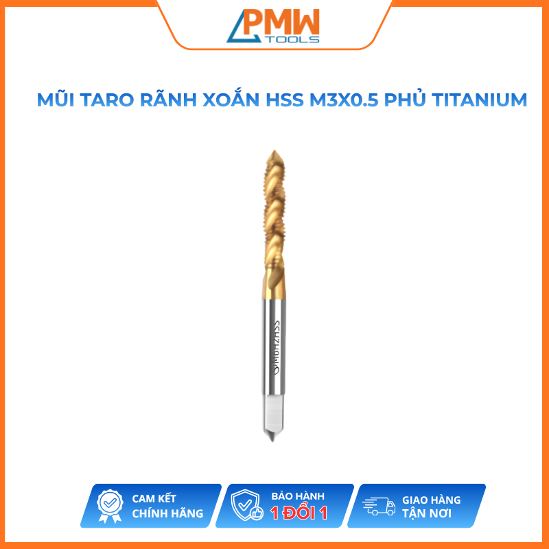 Mũi Taro Rãnh Xoắn HSS M3x0.5 Phủ Titanium
