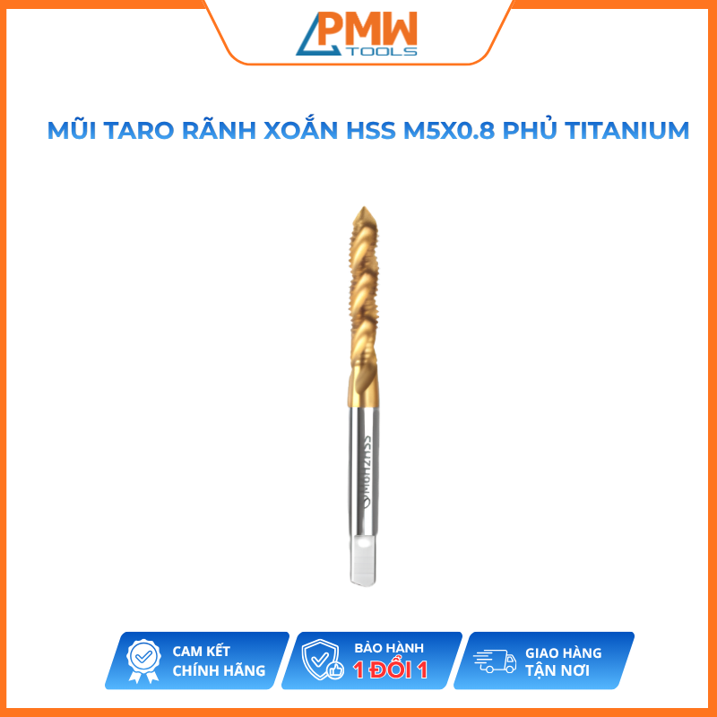 Mũi Taro Rãnh Xoắn HSS M5x0.8 Phủ Titanium